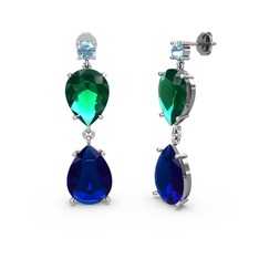 Akuamarin, lab safir ve yeşil kuvars 925 ayar gümüş küpe