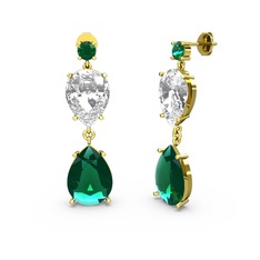 Yeşil kuvars ve swarovski 18 ayar altın küpe