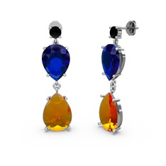 Lena Damla Küpe - Siyah zirkon, sitrin ve lab safir 14 ayar beyaz altın küpe #b8cuon