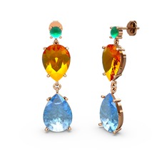 Lena Damla Küpe - Kök zümrüt, akuamarin ve sitrin 8 ayar rose altın küpe #blwmxn