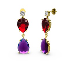 Lena Damla Küpe - Swarovski, ametist ve garnet 925 ayar altın kaplama gümüş küpe #bocnmb