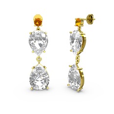 Lena Damla Küpe - Sitrin ve swarovski 18 ayar altın küpe #btlxq7