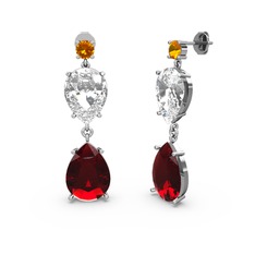 Lena Damla Küpe - Sitrin, garnet ve swarovski 18 ayar beyaz altın küpe #bwbdsv