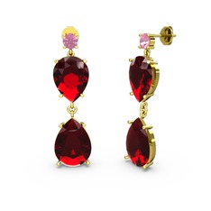 Lena Damla Küpe - Pembe kuvars ve garnet 18 ayar altın küpe #bzf9p0
