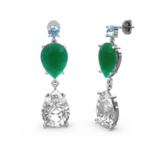 Akuamarin, swarovski ve kök zümrüt 14 ayar beyaz altın küpe