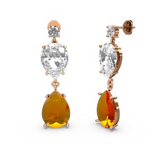 Swarovski, sitrin ve beyaz zirkon 14 ayar rose altın küpe