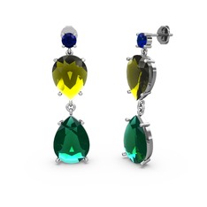 Lena Damla Küpe - Lab safir, yeşil kuvars ve peridot 8 ayar beyaz altın küpe #c1gf6d