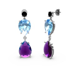 Lena Damla Küpe - Siyah zirkon, ametist ve akuamarin 8 ayar beyaz altın küpe #c4oifc