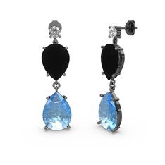 Lena Damla Küpe - Beyaz zirkon, akuamarin ve siyah zirkon 925 ayar siyah rodyum kaplama gümüş küpe #c6t410