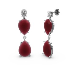 Lena Damla Küpe - Beyaz zirkon ve kök yakut 18 ayar beyaz altın küpe #c9s8sl