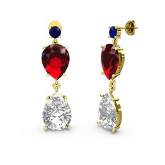 Lab safir, swarovski ve garnet 14 ayar altın küpe