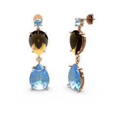 Lena Damla Küpe - Akuamarin ve dumanlı kuvars 8 ayar rose altın küpe #cccbw5