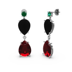 Yeşil kuvars, garnet ve siyah zirkon 925 ayar gümüş küpe