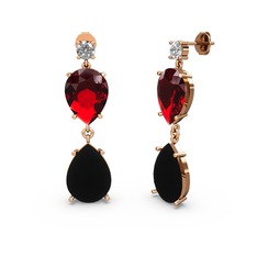Swarovski, siyah zirkon ve garnet 14 ayar rose altın küpe
