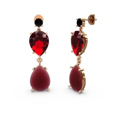 Lena Damla Küpe - Siyah zirkon, kök yakut ve garnet 14 ayar rose altın küpe #cmygs8