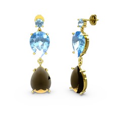 Lena Damla Küpe - Akuamarin ve dumanlı kuvars 14 ayar altın küpe #crfwe0
