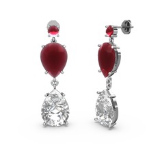 Lena Damla Küpe - Kök yakut ve swarovski 8 ayar beyaz altın küpe #ctow2j