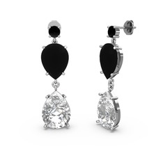 Siyah zirkon ve swarovski 8 ayar beyaz altın küpe