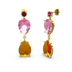 Lena Damla Küpe - Rodolit garnet, sitrin ve pembe kuvars 925 ayar altın kaplama gümüş küpe #dakbt2