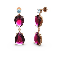 Lena Damla Küpe - Akuamarin ve rodolit garnet 8 ayar rose altın küpe #dl6eay