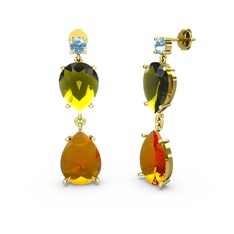 Akuamarin, sitrin ve peridot 14 ayar altın küpe