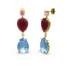 Lena Damla Küpe - Pembe kuvars, akuamarin ve kök yakut 925 ayar altın kaplama gümüş küpe #ds2scr