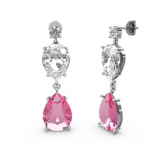 Beyaz zirkon, pembe kuvars ve swarovski 14 ayar beyaz altın küpe
