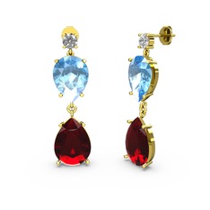 Lena Damla Küpe - Swarovski, garnet ve akuamarin 14 ayar altın küpe #e2scuq