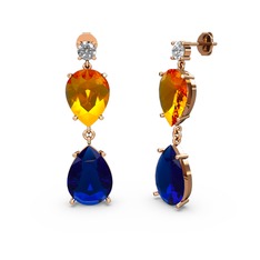 Swarovski, lab safir ve sitrin 14 ayar rose altın küpe