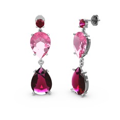 Rodolit garnet ve pembe kuvars 925 ayar gümüş küpe