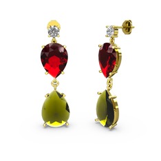 Lena Damla Küpe - Beyaz zirkon, peridot ve garnet 14 ayar altın küpe #eknhvl