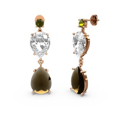 Peridot, dumanlı kuvars ve swarovski 14 ayar rose altın küpe