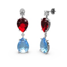 Lena Damla Küpe - Swarovski, akuamarin ve garnet 18 ayar beyaz altın küpe #evl8d8