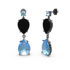 Lena Damla Küpe - Akuamarin ve siyah zirkon 925 ayar siyah rodyum kaplama gümüş küpe #ezvbfl