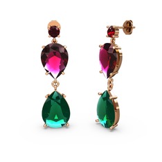 Garnet, yeşil kuvars ve rodolit garnet 14 ayar rose altın küpe