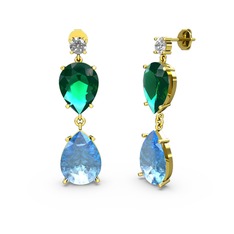 Lena Damla Küpe - Swarovski, akuamarin ve yeşil kuvars 8 ayar altın küpe #fj42ao