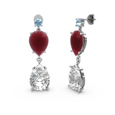 Lena Damla Küpe - Akuamarin, swarovski ve kök yakut 8 ayar beyaz altın küpe #fojyvx