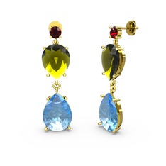 Lena Damla Küpe - Garnet, akuamarin ve peridot 8 ayar altın küpe #fqqdld