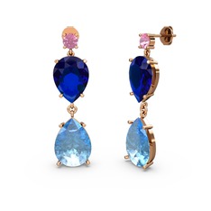 Lena Damla Küpe - Pembe kuvars, akuamarin ve lab safir 14 ayar rose altın küpe #fu3tu1