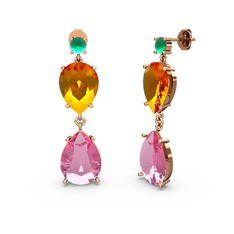 Lena Damla Küpe - Kök zümrüt, pembe kuvars ve sitrin 18 ayar rose altın küpe #fv8qtg