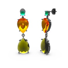 Lena Damla Küpe - Kök zümrüt, peridot ve sitrin 925 ayar siyah rodyum kaplama gümüş küpe #fzm15e