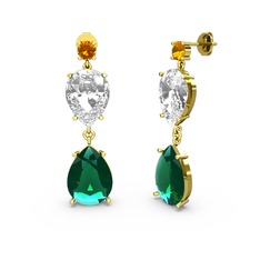 Sitrin, yeşil kuvars ve swarovski 18 ayar altın küpe