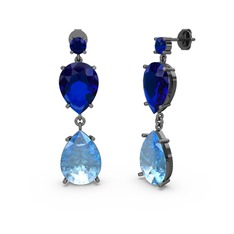 Lena Damla Küpe - Lab safir ve akuamarin 925 ayar siyah rodyum kaplama gümüş küpe #gc2a9v