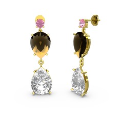Lena Damla Küpe - Pembe kuvars, swarovski ve dumanlı kuvars 8 ayar altın küpe #gew5dn