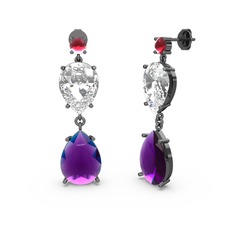 Lena Damla Küpe - Kök yakut, ametist ve swarovski 925 ayar siyah rodyum kaplama gümüş küpe #ghpmy5