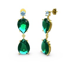 Lena Damla Küpe - Akuamarin ve yeşil kuvars 14 ayar altın küpe #gmjzfk