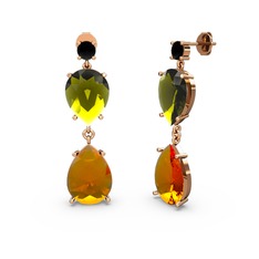 Lena Damla Küpe - Siyah zirkon, sitrin ve peridot 925 ayar rose altın kaplama gümüş küpe #gmsg1g