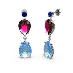 Lena Damla Küpe - Lab safir, akuamarin ve rodolit garnet 8 ayar beyaz altın küpe #gnp0dl