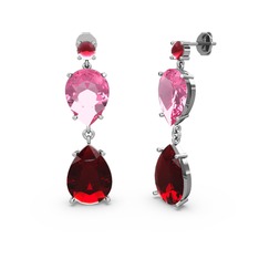Lena Damla Küpe - Kök yakut, garnet ve pembe kuvars 8 ayar beyaz altın küpe #gsnjot