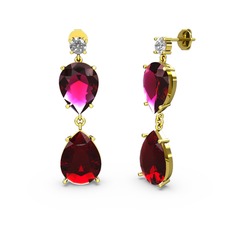 Lena Damla Küpe - Beyaz zirkon, garnet ve rodolit garnet 8 ayar altın küpe #gu7t43